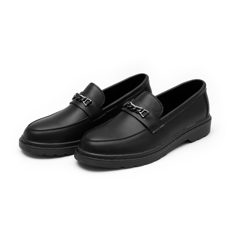 Giầy Penny Loafer Black White da Nguyên tấm,Giầy Sơn Tùng đế phíp siêu sang,xích kim loại mới nhất hiện nay