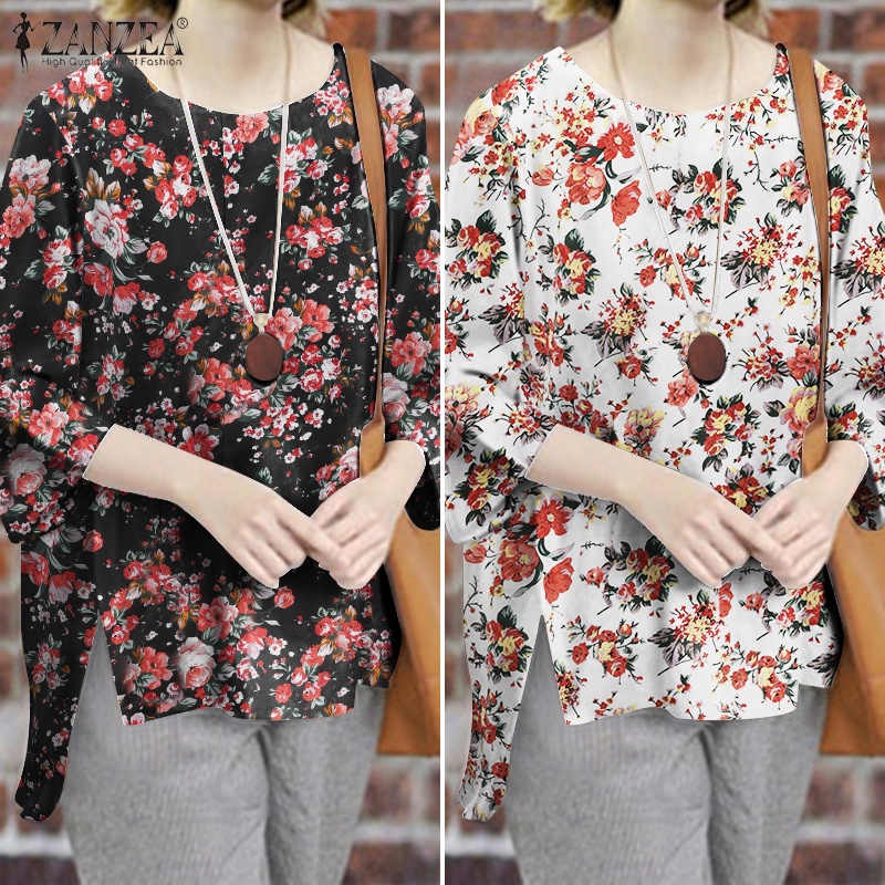Áo kiểu ZANZEA in hoa cổ tròn thời trang cho nữ