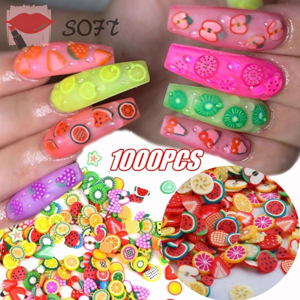 [Hàng mới về] Túi 1000 miếng dán trang trí móng tay họa tiết trái cây/lông vũ 3d thời trang diy