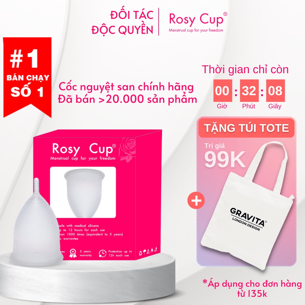 Cốc nguyệt san Rosy Cup chính hãng tặng quà kèm theo | Silicone y tế chính hãng Rosy Cup USA đầy đủ mã vạch