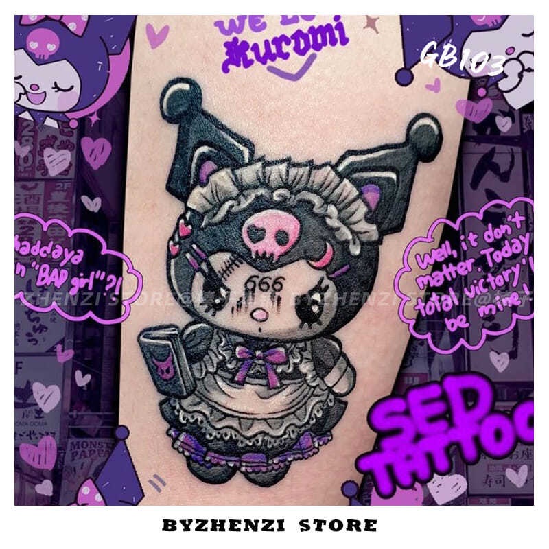 Bộ 7 Hình Xăm Dán Hoạt Hình Kuromi Melody Nhiều Màu Lâu Trôi