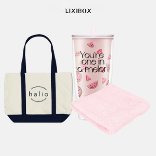 Combo Quà túi tote Halio Navy, Ly nhựa giữ nhiệt Lixibox, Khăn Mặt Cotton Lixibox Màu Hồng