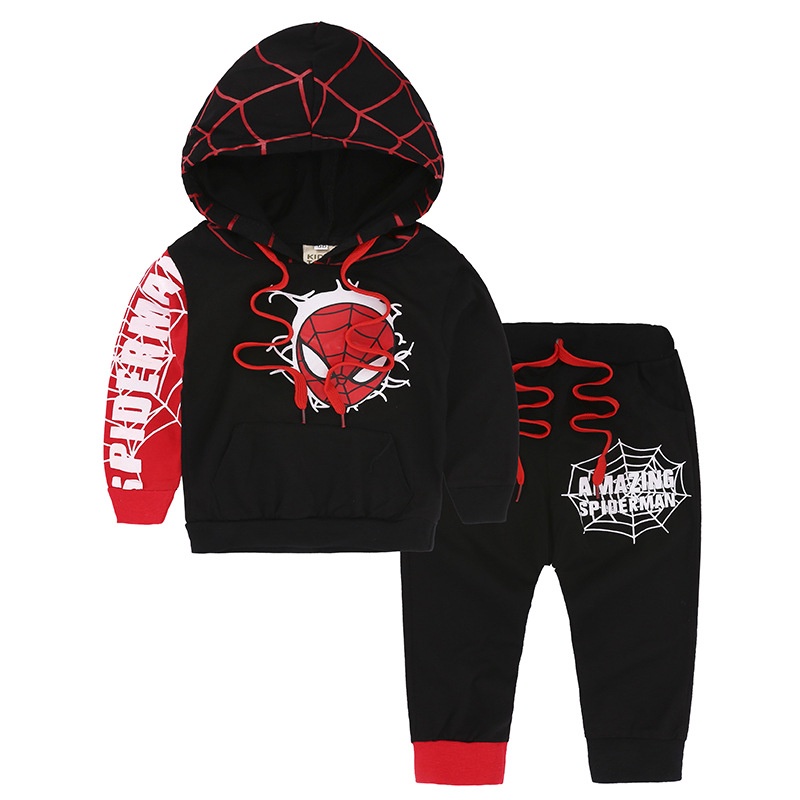 ┋✷▼Set Áo Hoodie Tay Dài + Quần Dài Hình Người Nhện Cho Bé Trai