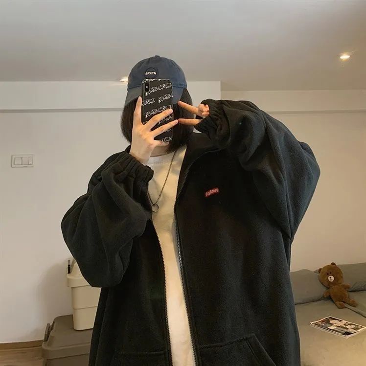 Áo Khoác Nhung Dày Dặn Cổ Đứng Dáng Rộng Phong Cách Hàn Quốc Cho Nữ