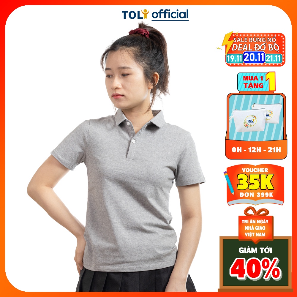 Áo Thun Nữ Cổ Sơ Mi (Cổ trụ) TOLI, Chất Cotton 4 Chiều Mềm Mịn, Co Dãn [Xám ghi-TF09]