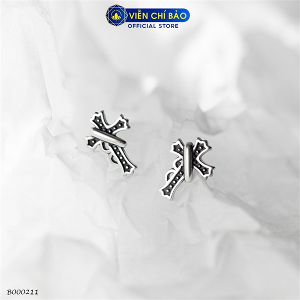 Bông tai chữ thập chất liệu bạc Thái thời trang phụ kiện trang sức nữ Viễn Chí Bảo B000211