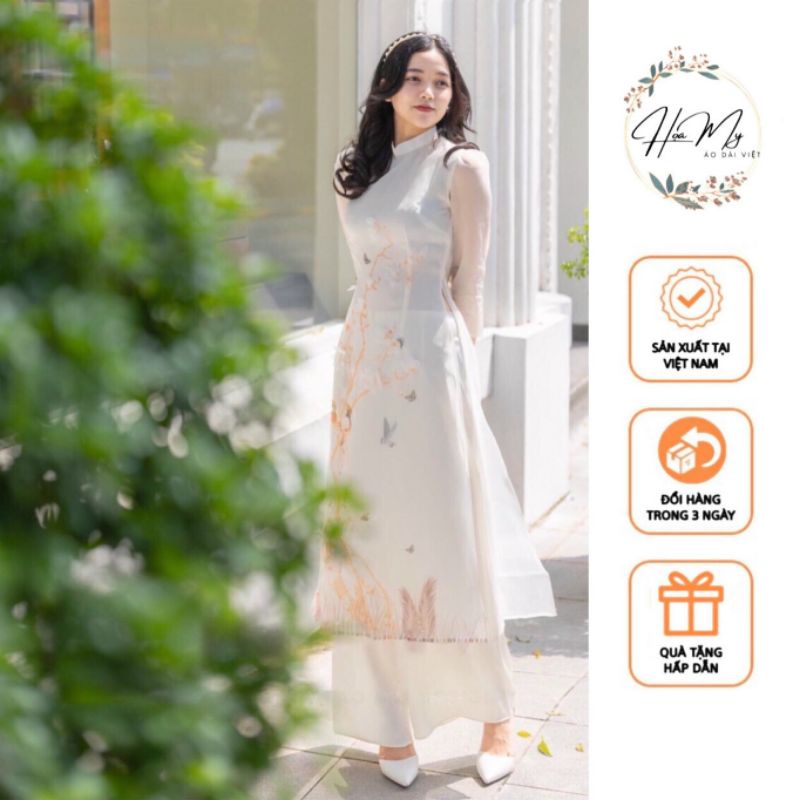 Áo Dài Cách Tân Vai Bồng Đính Kết Dự Tiệc, Chụp Ảnh Cao Cấp