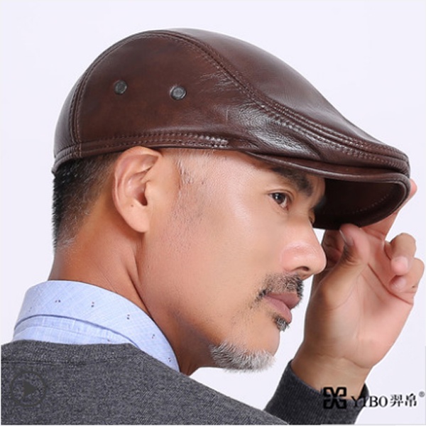 Mũ Beret Da Bò Thật Thời Trang Thu Đông Cho Nam Trung Niên