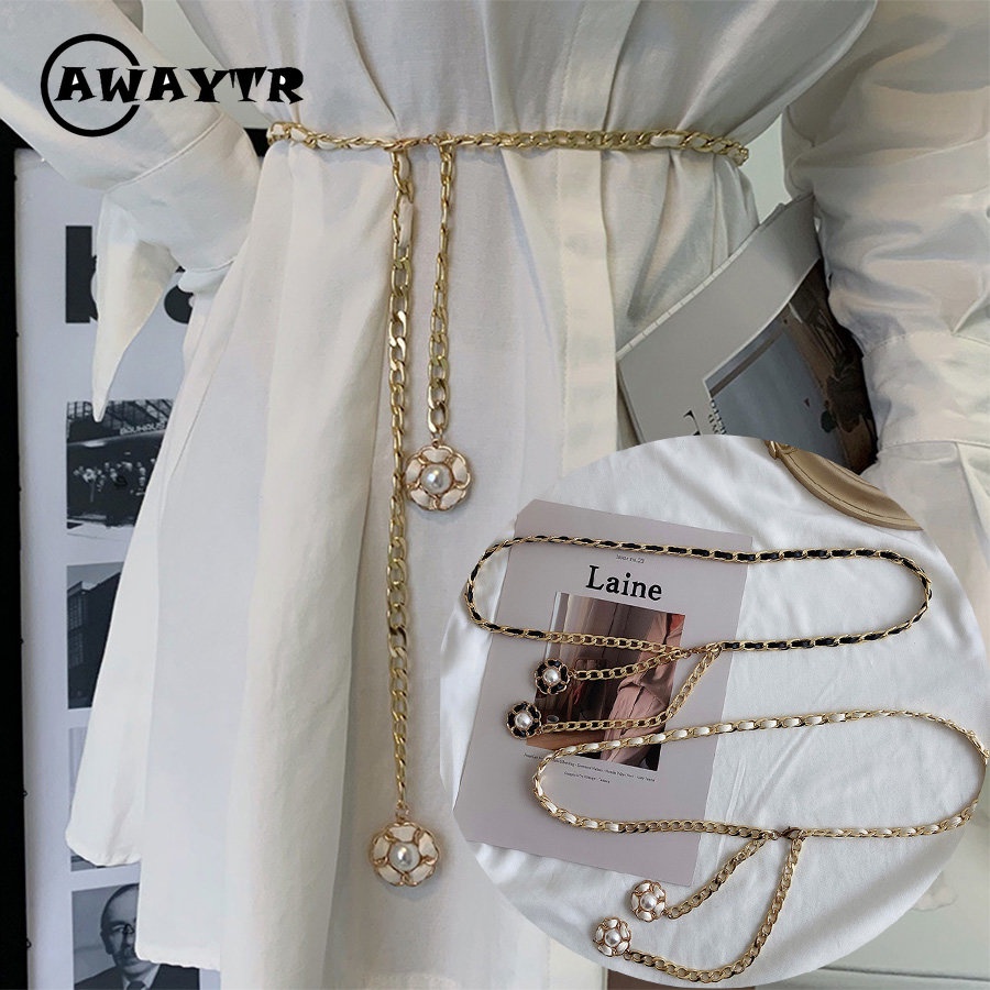 Thắt Lưng Dây Xích Bằng Hợp Kim Hình Hoa Trà Thời Trang Hàn Quốc Cho Nữ