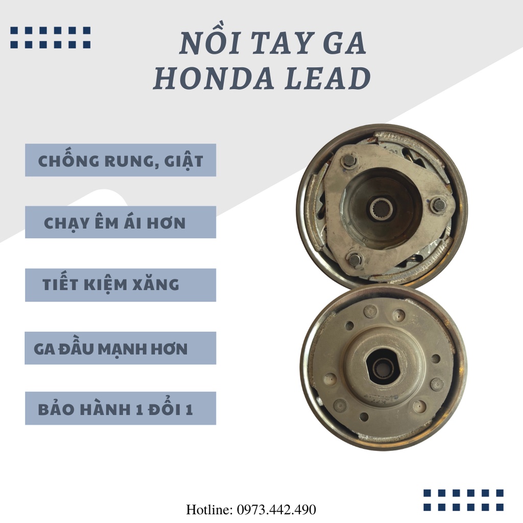 Full bộ nồi sau tay ga Honda LEAD 110/125 bao gồm (chuông, bố ba càng, đế, vĩ, cao su, lò xo)
