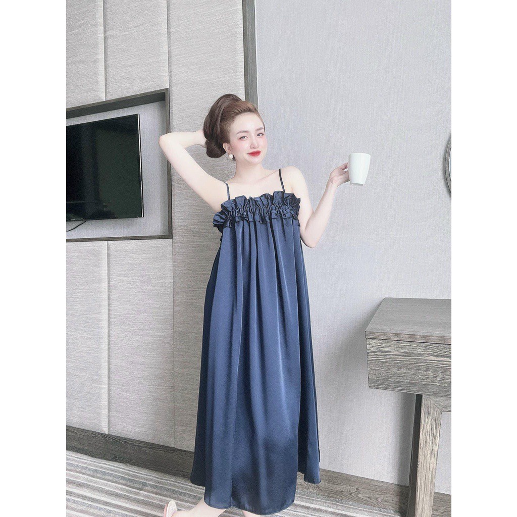 Đầm ngủ 2 dây chất liệu phi lụa, dễ thương,...