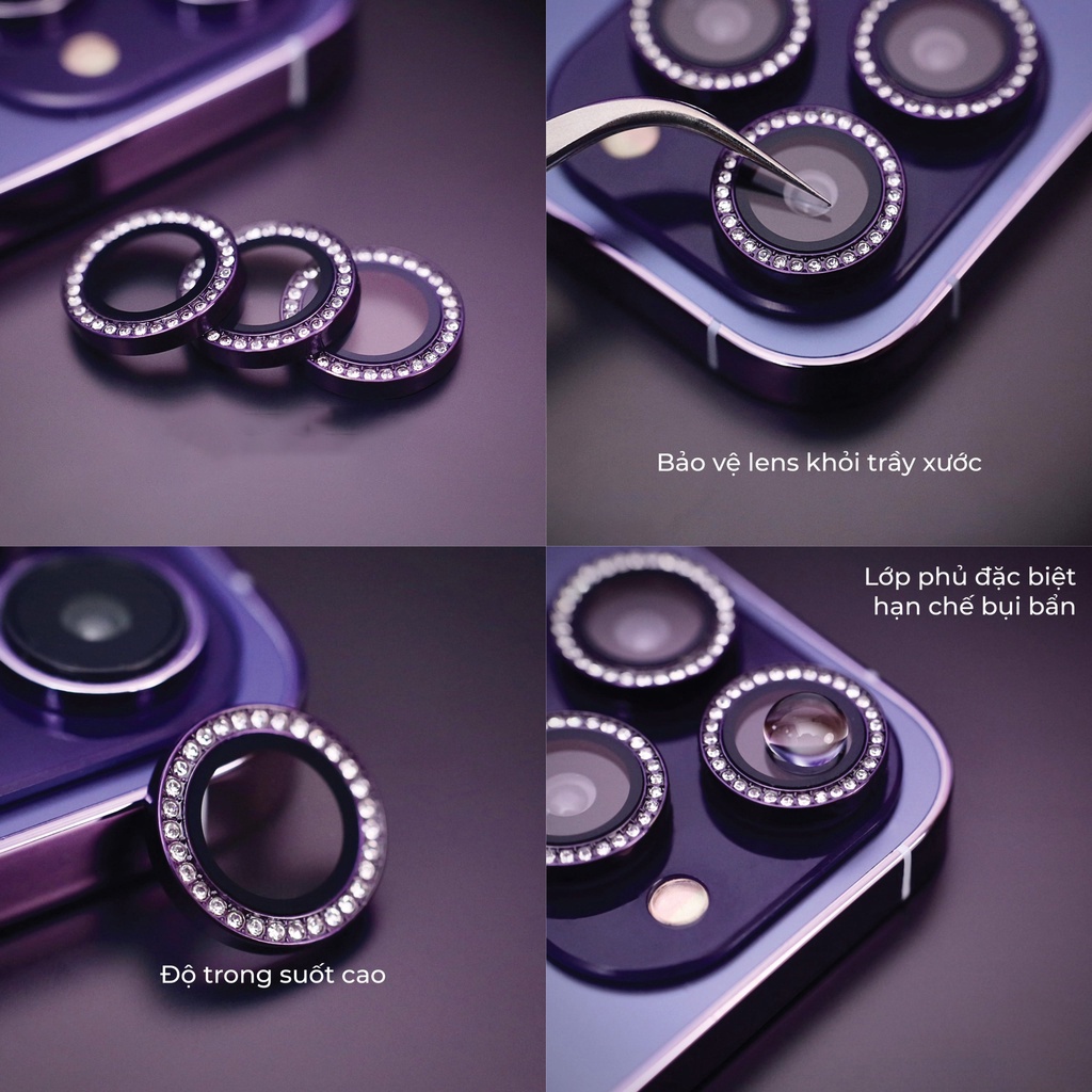 Bộ dán bảo vệ từng mắt Camera Đính Đá cho iPhone 15 Pro Max 15 Pro 14 Pro Max 13promax 13pro 13...12 12promax 11 Pro Max