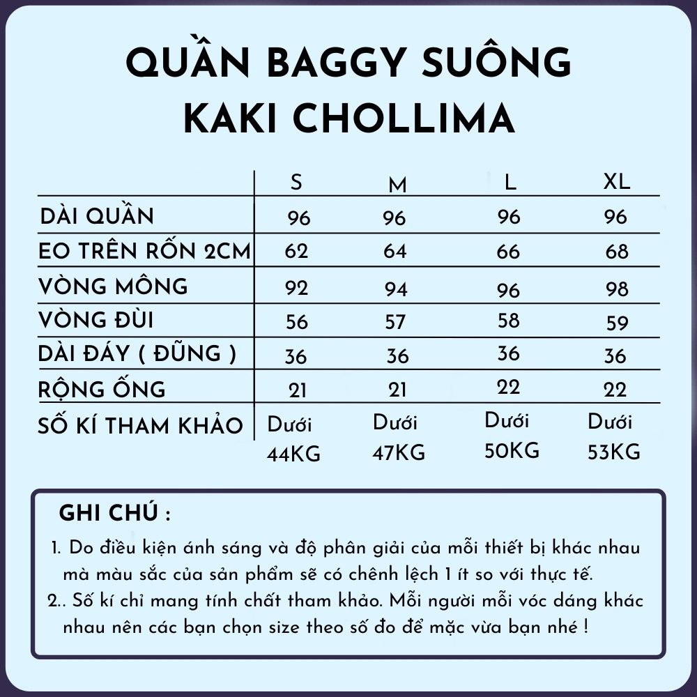 Quần baggy kaki suông Chollima QD045 basic nhiều màu,mặc mát, dễ phối đồ phong cách trẻ hàn quốc