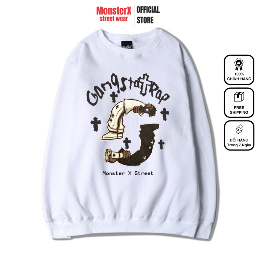 Áo dài tay trơn NỈ BÔNG Unisex Monster X Street Gang Trap Sweater Ulzzang cặp đôi nam nữ form rộng oversize Hàn Quốc