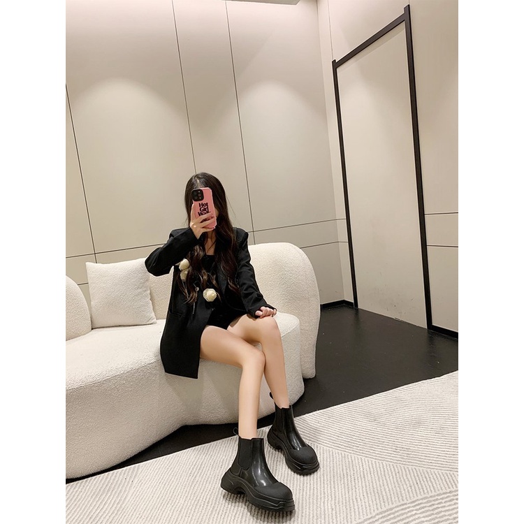 Giày Bốt Ống Ngắn Mũi Tròn Màu Trơn Đơn Giản Thoải Mái Thời Trang