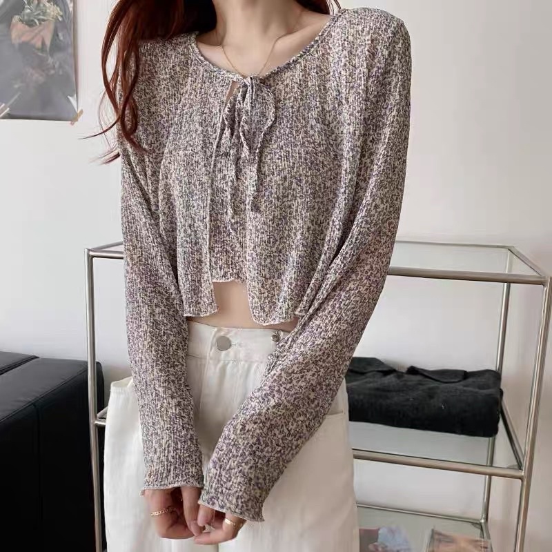 Set áo voan hoa nhí cột nơ ngực nhiều màu phong cách Hàn Quốc Lovi