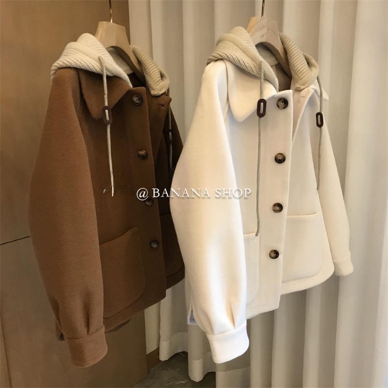 Áo Khoác Len Dệt Kim Có Mũ Trùm Thời Trang Mùa Thu Đông Dành Cho Nữ