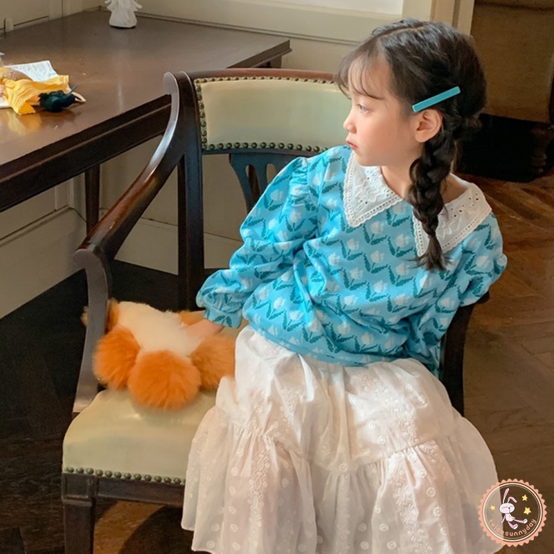 Áo Thun Tay Dài Phồng Cổ Búp Bê In Họa Tiết Hoa Cơ Bản Dành Cho Bé Gái