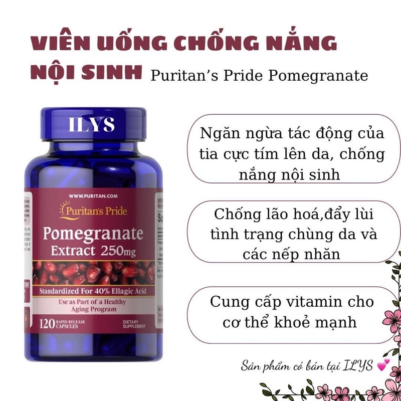 Viên Uống Chống Nắng Nội Sinh Lựu đỏ, Trắng Da, Giảm Nám Pomegranate Extract -Puritan's Pride -