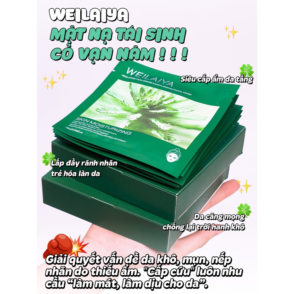 MẶT NẠ CỎ VẠN NĂM WEILAIYA , TÁI SINH LÀN DA , CẤP ẨM SƯỚT 4 NGÀY , DA CĂNG BÓNG , ĐÀN HỒI , TRẺ HÓA, XÓA NHĂN