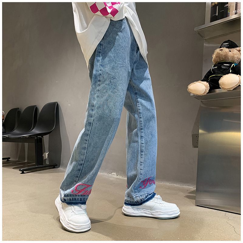 Quần Jean Dài Dáng Rộng Màu Sắc Tươi Sáng Phong Cách Đường Phố Mỹ Cá Tính