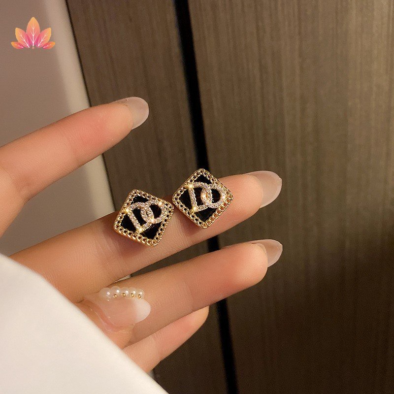 Đôi khuyên tai chốt bạc 925 kiểu dáng hình học đính đá sang trọng cho nữ jp5