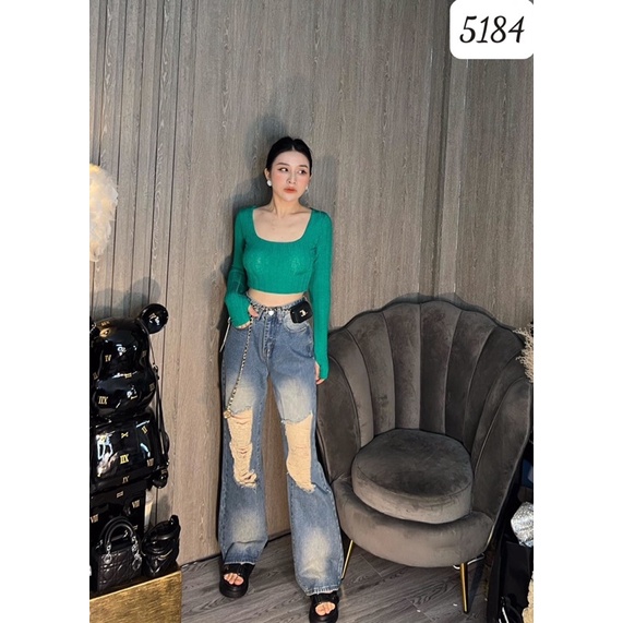 QUẦN JEANS RÁCH ỐNG RỘNG DÁNG DÀI LOANG MÀU