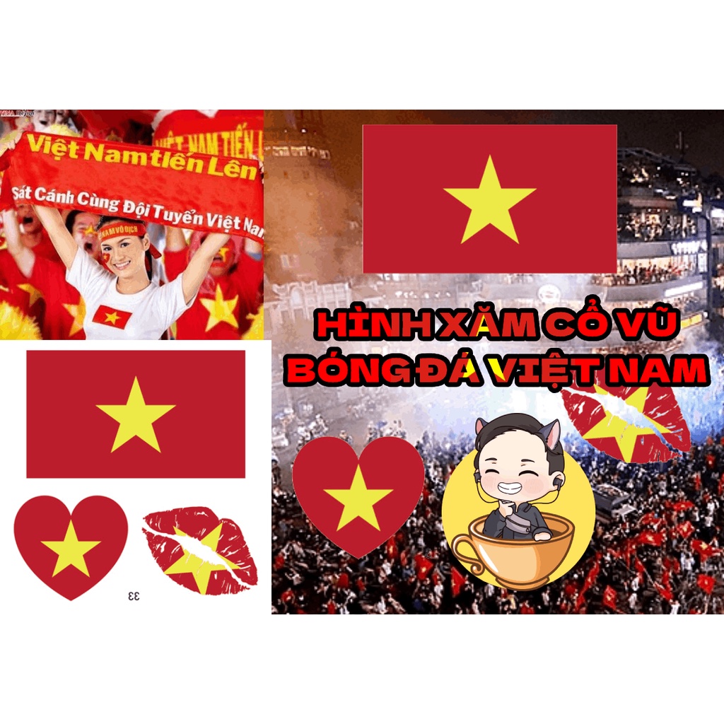 Hình xăm cổ vũ bóng đá Việt Nam, quốc kỳ, cờ Việt Nam, cờ đỏ sao vàng
