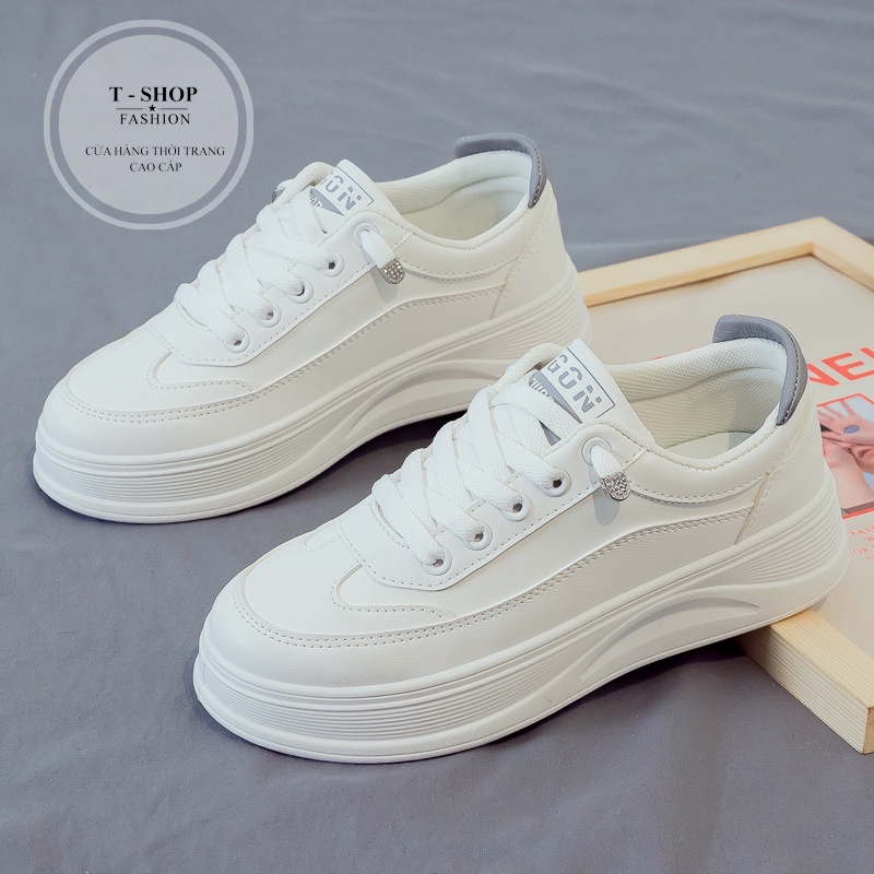 Giày thể thao basic nữ FGON không buộc dây, Sneaker trắng đế độn tôn dáng mới nhất 2022