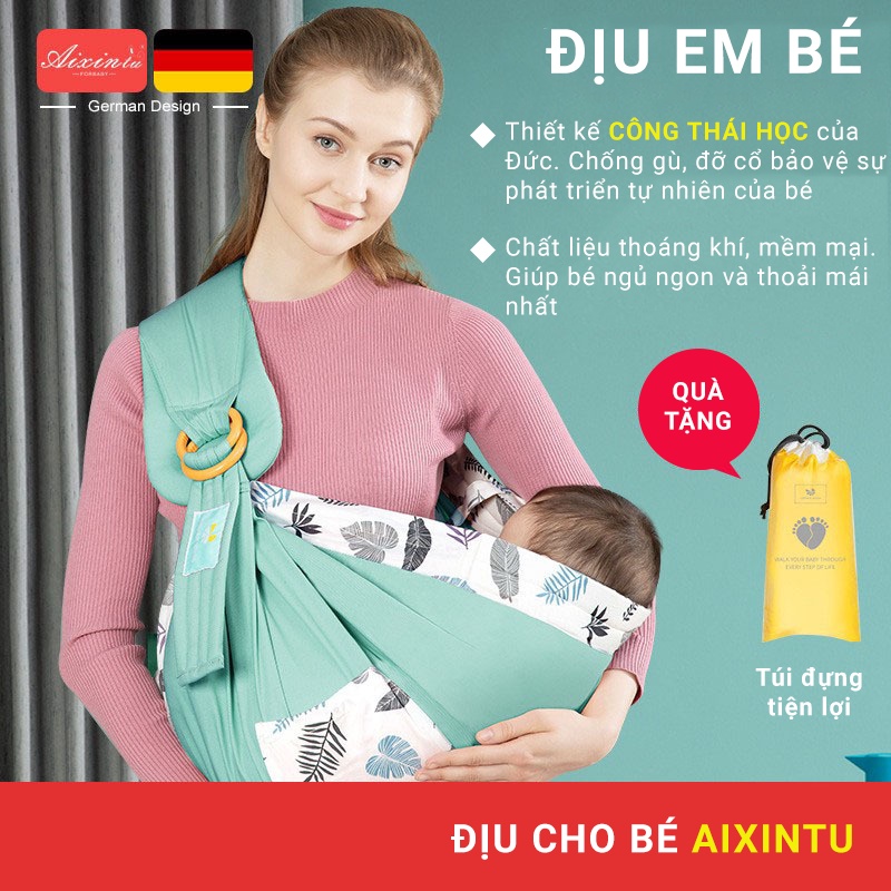 Địu cho bé chính hãng AIXINTU - Thiết kế Công Thái Học của Đức - 4 tư thế chống gù đỡ cổ - Cho bé sơ sinh tới 36 tháng