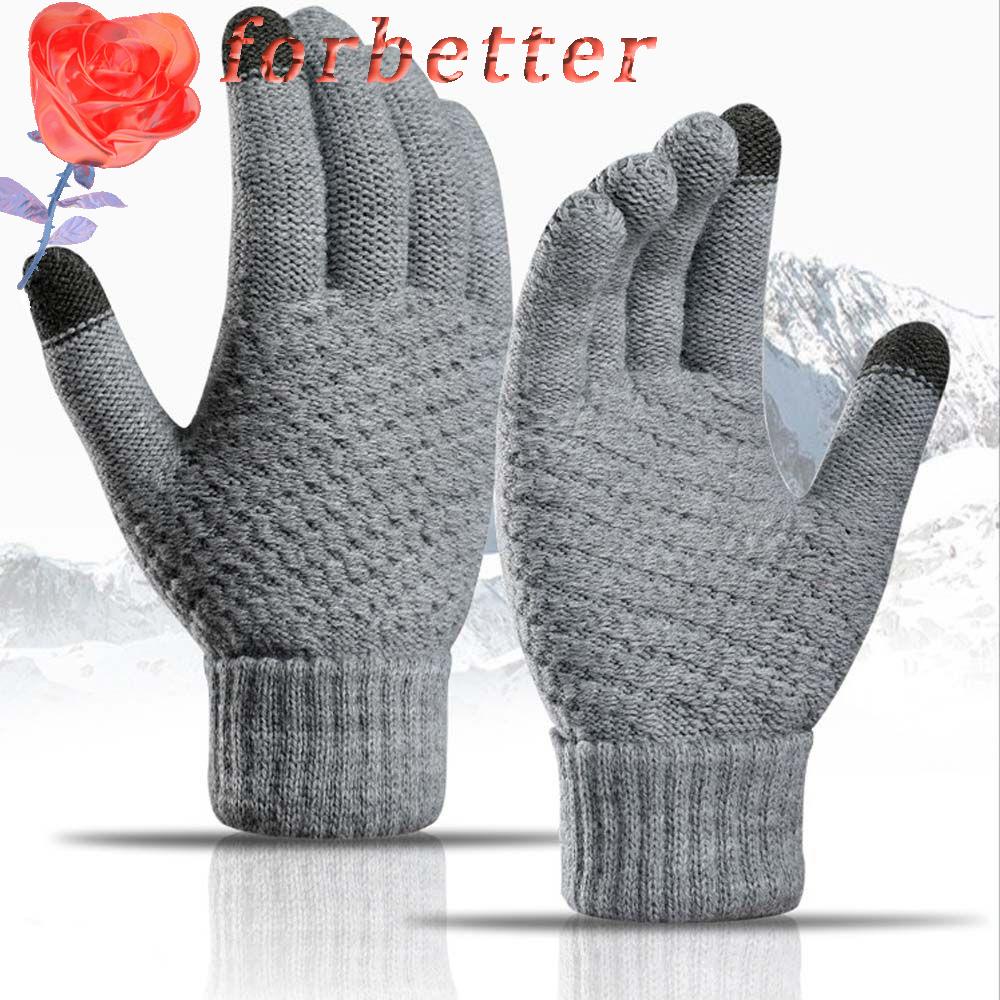 Găng tay dệt kim dày dặn mềm mại co giãn màu trơn thoáng khí có thể dùng màn hình cảm ứng cho nam và nữ
