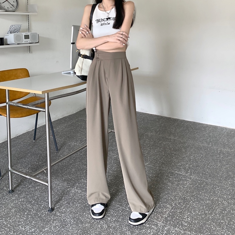 IELGY IELGY Quần Dài Lưng Cao Ống Rộng Màu Sắc Đơn Giản Thời Trang Cho Nữ