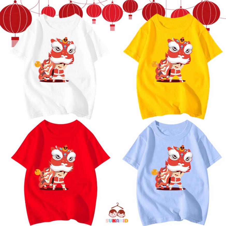 Áo thun trẻ em tết cậu bé đội đàu lân cho bé từ 6kg-30kg.AT12.