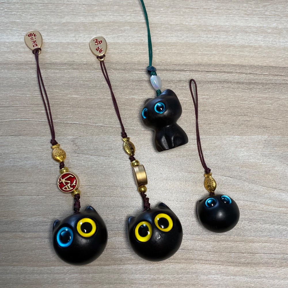 Dây đeo mèo gỗ mun, quà tặng, đeo giỏ xách, làm móc khoá dễ thương.