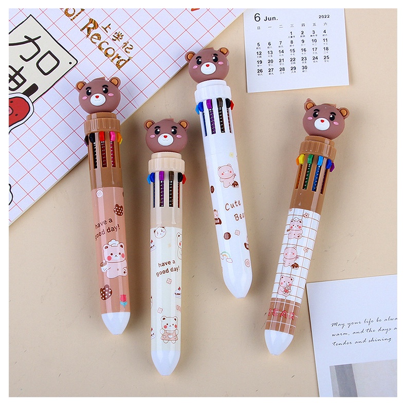 Bút Bi 10 Màu Hình Gấu Hoạt Hình Đáng Yêu
