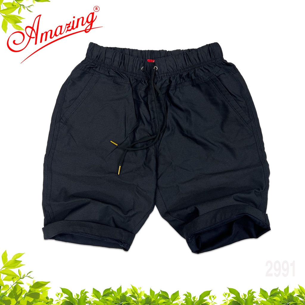 Quần short bố ô nhí Amazing, sọt lưng thun nam dáng thể thao unisex, quần đùi có dây rút