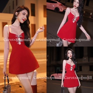 đầm 2 dây nơ kim sa lấp lánh - đầm nơ đỏ noel