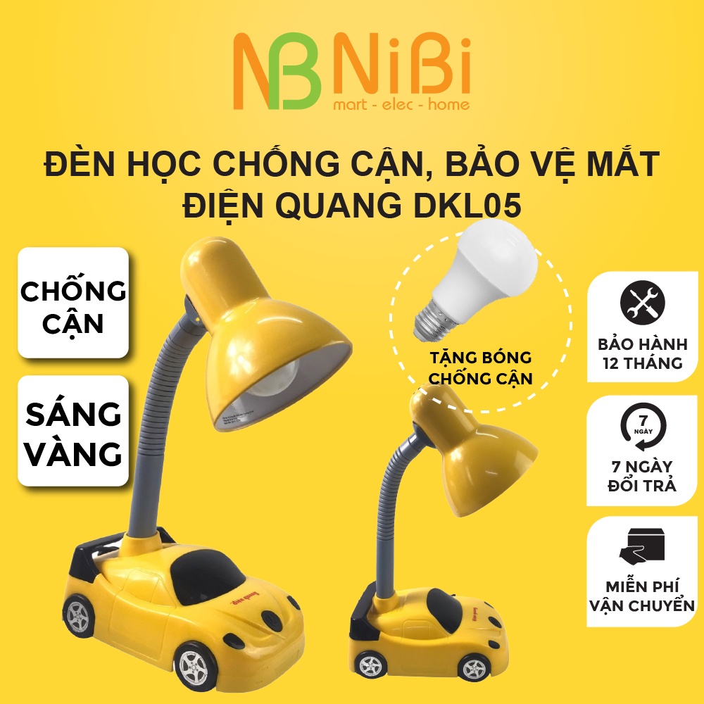 Đèn học Điện Quang bảo vệ mắt hình ô tô DKL05, Đèn bàn Led tặng kèm bóng chống cận Nibi, Bảo hành 12 tháng lỗi 1 đổi 1