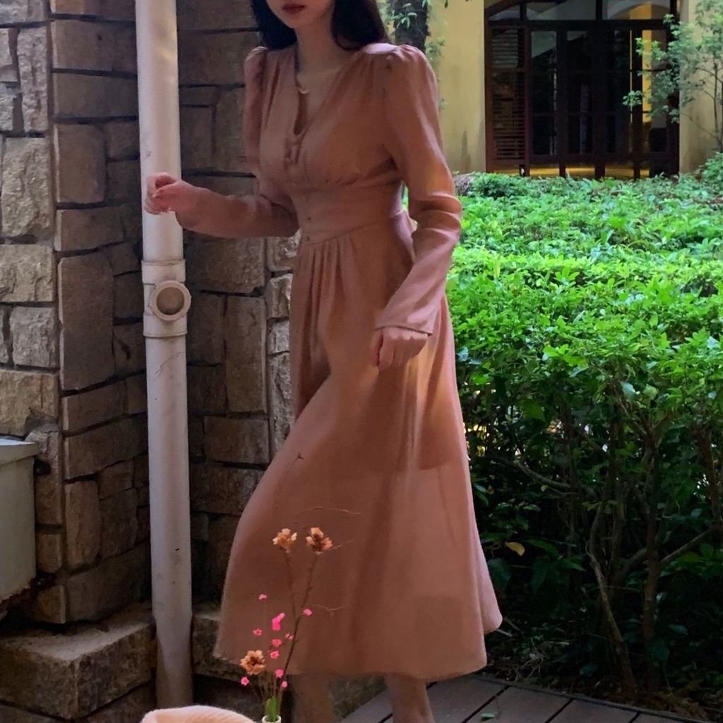 Đầm Tay Phồng Cổ Chữ v Chiết Eo Phong Cách Pháp Thanh Lịch Cao Cấp204259