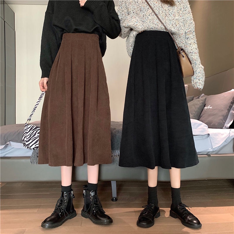 IELGY IELGY Chân Váy Lửng Vải Nhung Phong Cách retro Thời Trang Cho Nữ