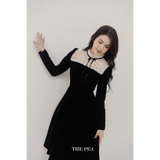 [ẢNH THẬT] NATALIE DRESS by Thepeavn - Đầm nhung dài tay phối ren cổ nơ đính đá cao cấp