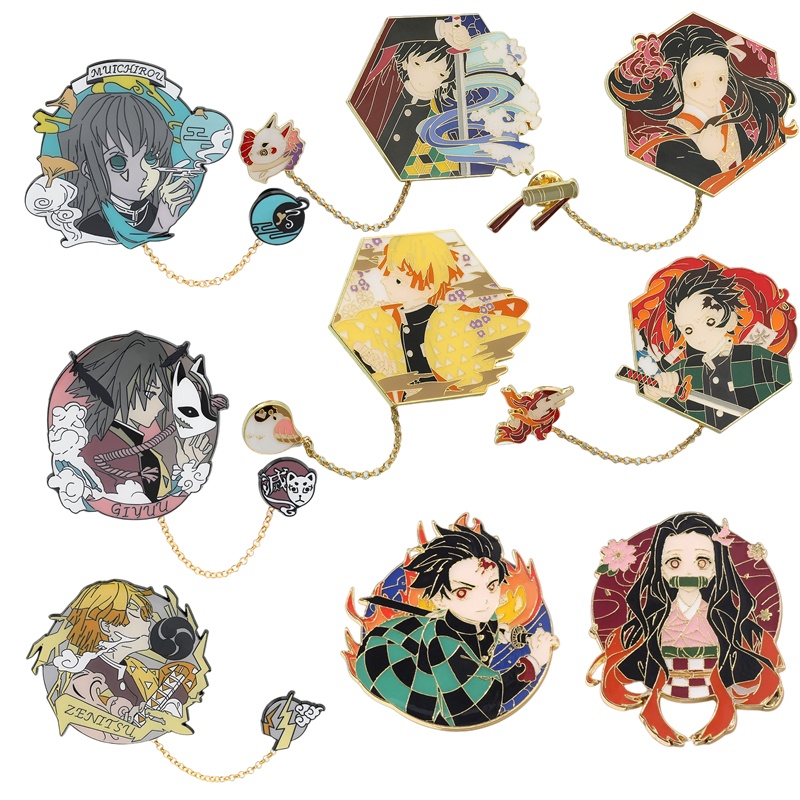 Trâm Cài Áo Hình Anime Ghost Slayer Tráng Men Làm Quà Lưu Niệm Cho Bạn Bè