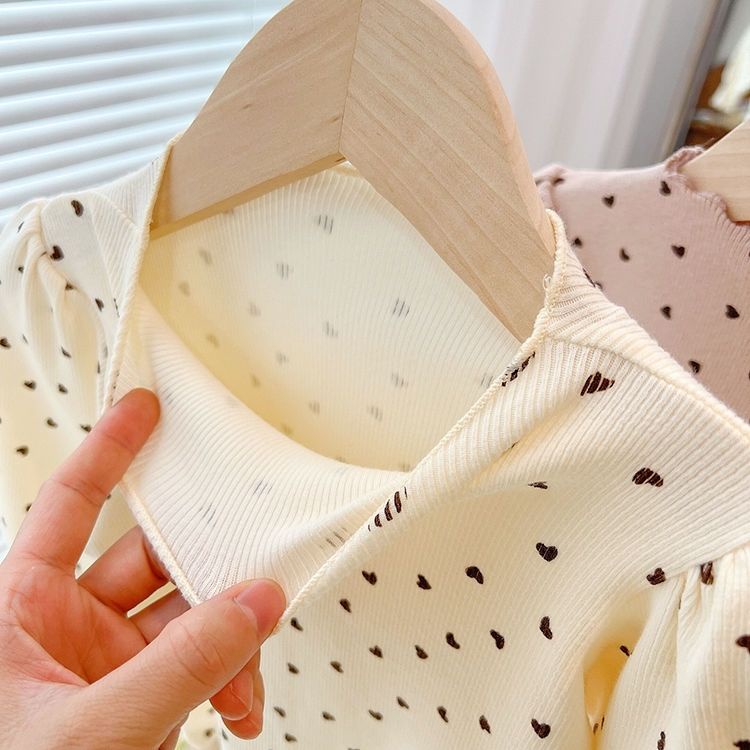 Áo Thun Tay Phồng Cổ Cao Co Giãn Phong Cách Hàn Quốc Thời Trang Mùa Thu Mới Dành Cho Bé Gái