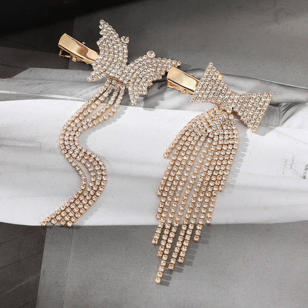 Kẹp Tóc Haimeikang Chữ A Đính Đá Phối Dây Xích Kim Loại Đơn Giản Phong Cách Hàn Quốc