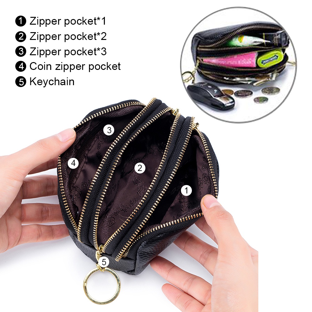 Ví Da Thật 3 Lớp Có Khóa Kéo Và Móc Khóa C40 Hàng Có Sẵn YILIA Mới Cho Nữ