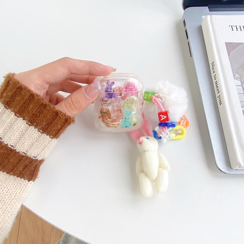 Vỏ Bảo Vệ Hộp Sạc Tai Nghe Bluetooth Không Dây AirPods 1 / 2 Pro 2 2022 Gen3 Bằng TPU Mềm Chống Rơi Hình Thỏ Nhồi Bông