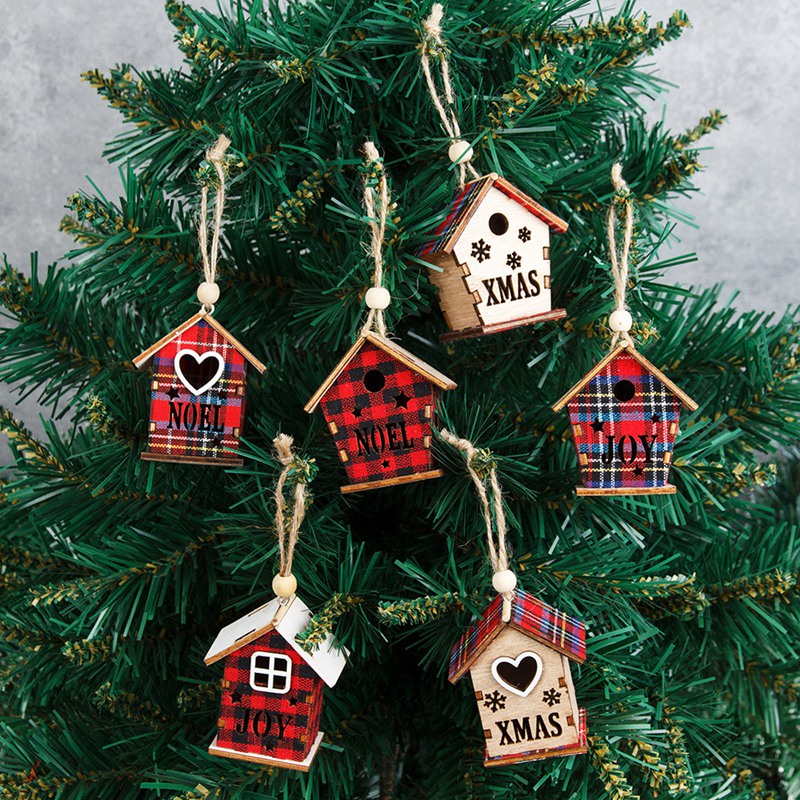Set 6 Phụ Kiện Treo Trang Trí Cây Thông Noel Bằng Gỗ