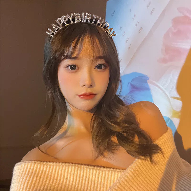 Bờm, Băng Đô Cài Tóc Sinh Nhật HAPPY BIRTHDAY Đính Đá Trắng Free Size CT09