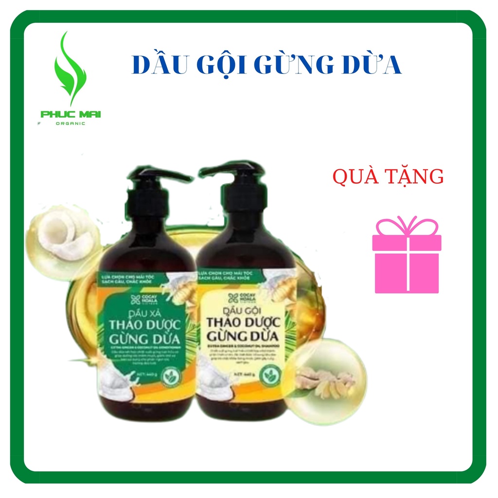 Combo Gội & Xã Dầu gội Gừng Dừa, combo gội xả 880g _Cỏ Cây Hoa Lá