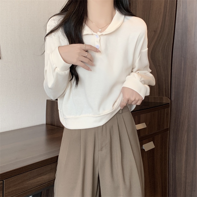 Áo hoodie Lửng Cổ Bẻ Eo Cao Màu Sắc Đơn Giản Cho Nữ